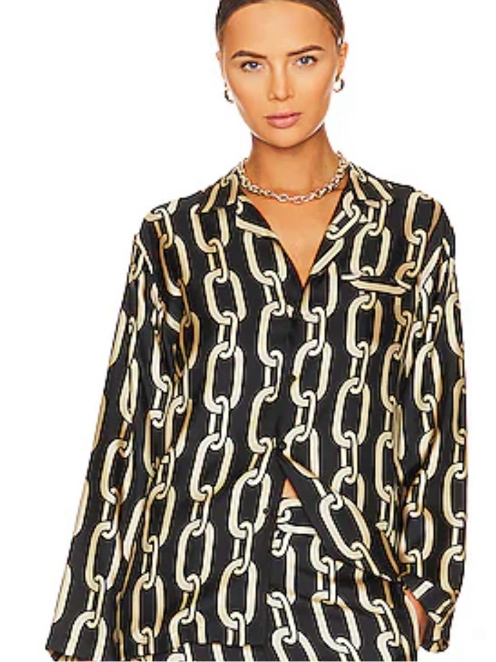 Nili Lotan Black Silk Chain-Print Blouse